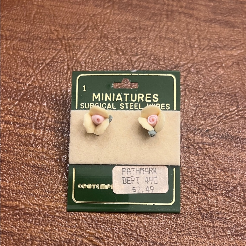 Miniatures Surgical Steel Earrings - Cream and Pink